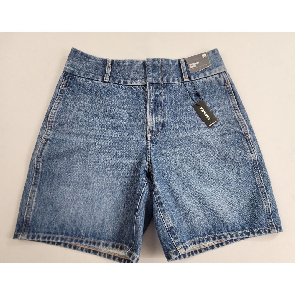 Express Womens 90s Bermuda High Rise Skinny Jean Shorts Blue Size 6R